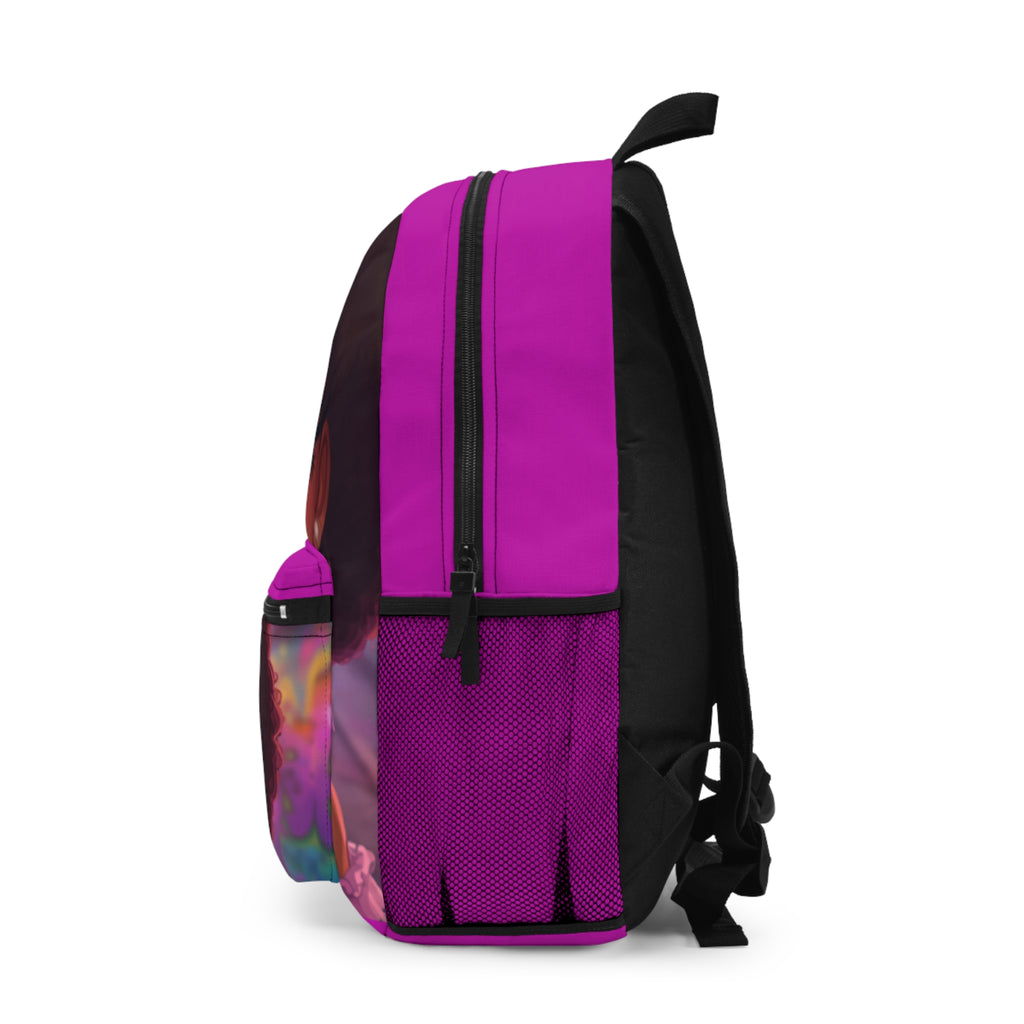 Afro Girl Cute Face Backpack — Pink Cartoon Kids School Bag