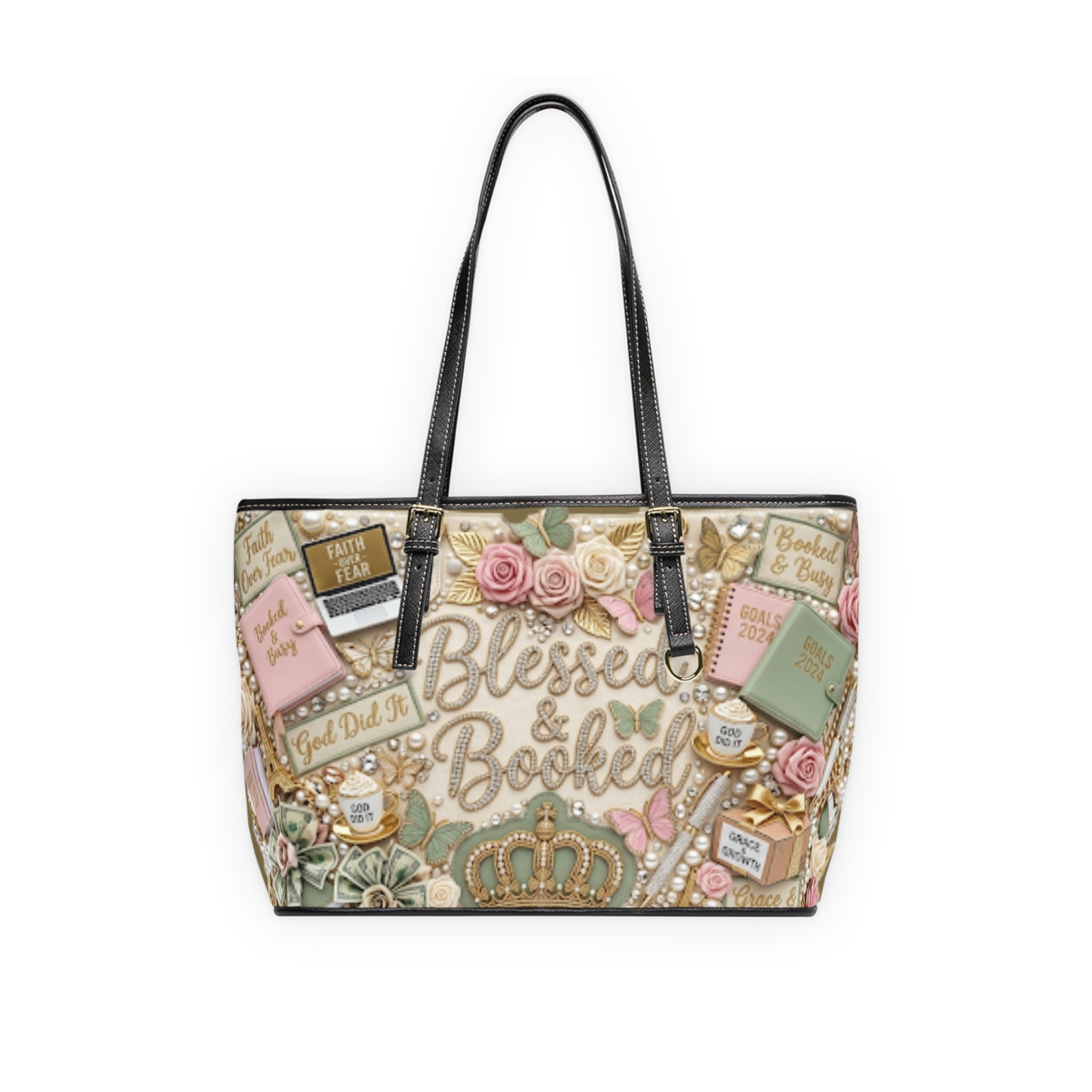 Blessed & Booked PU Leather Shoulder Bag — Floral Booklover Tote