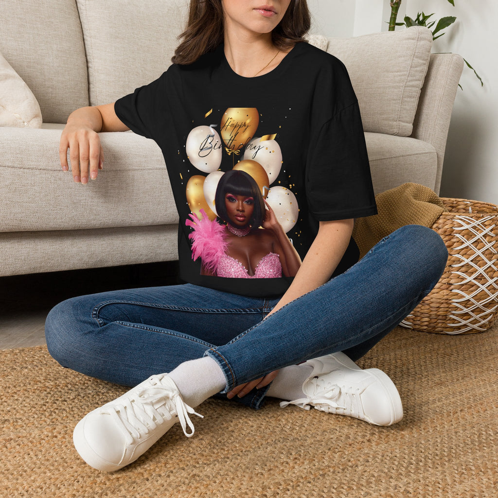 Happy Birthday Black Woman Balloon T-Shirt — Glam Birthday Graphic Tee