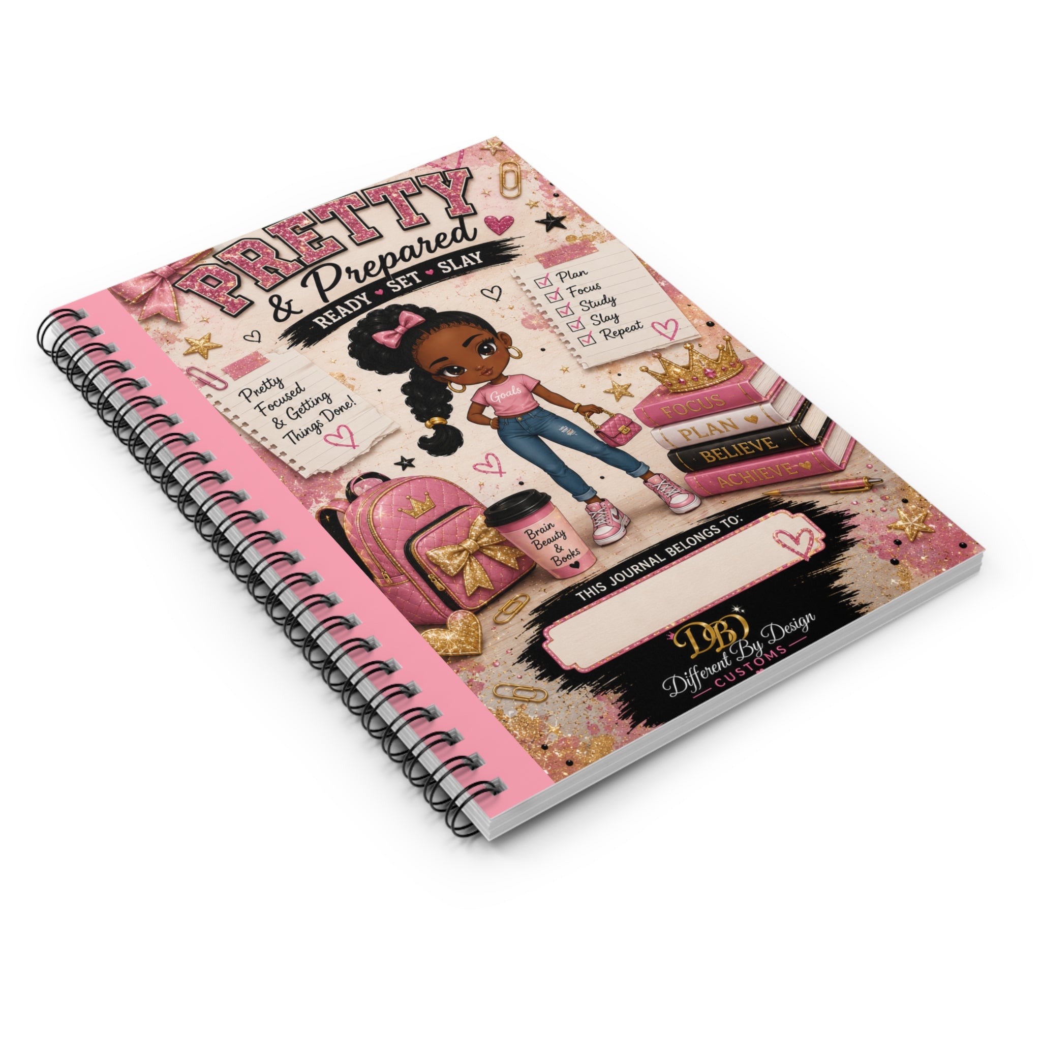 Pretty & Prepared Spiral Notebook — "Ready • Set • Slay" Ruled Journal for Girls