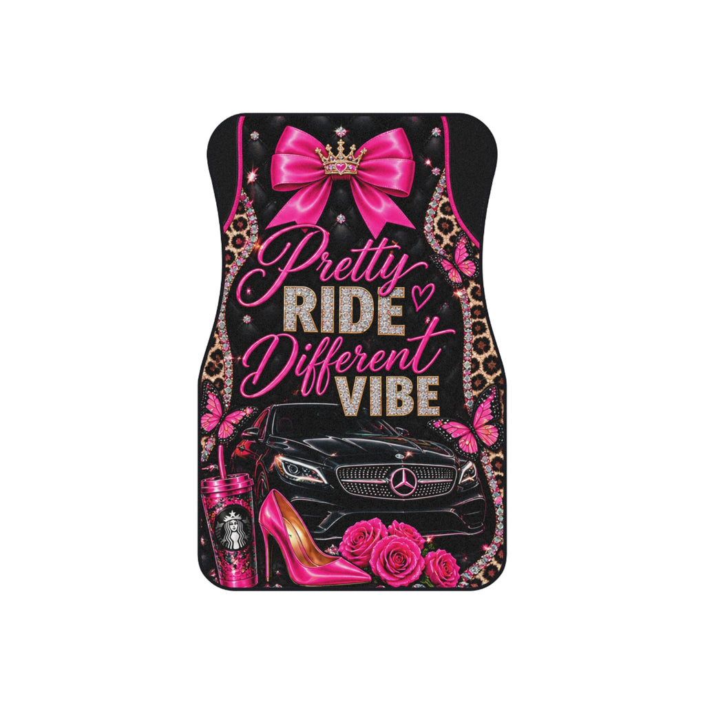 Car Mats - "Pretty Ride Different Vibe" Pink Glam Floor Mat Set (4pc)