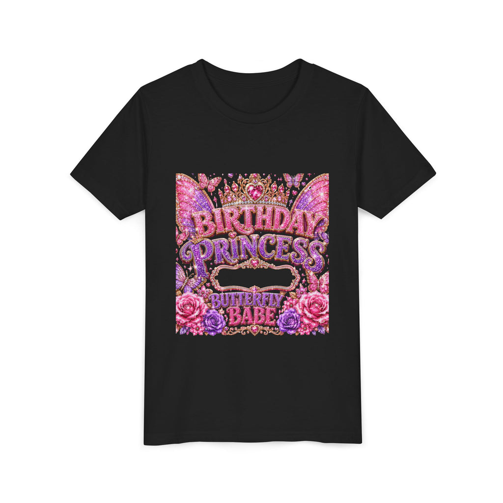 Birthday Princess Youth Tee - Glitter Butterflies & Roses Birthday Shirt