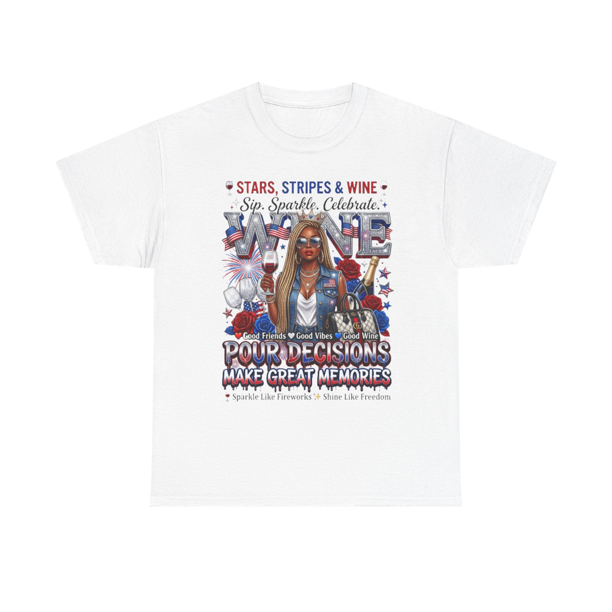 Fourth of July Wine Tee – "Stars, Stripes & Wine" Patriotic Graphic T-Shirt