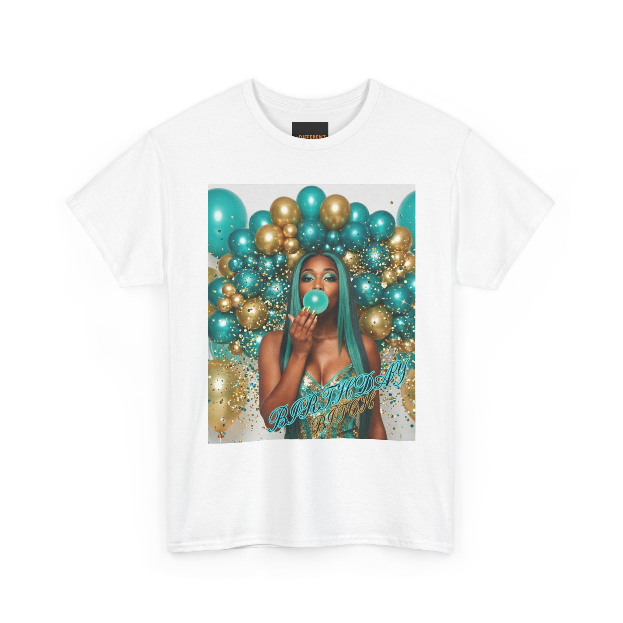 Birthday Balloons Tee — Teal & Gold Celebration Graphic T-Shirt