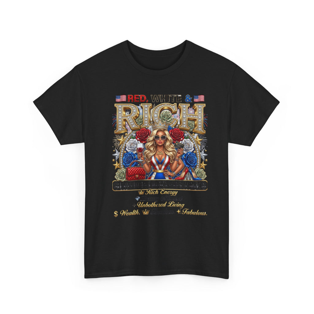 Red, White & Rich Graphic T-Shirt — Patriotic Vintage Pinup Tee