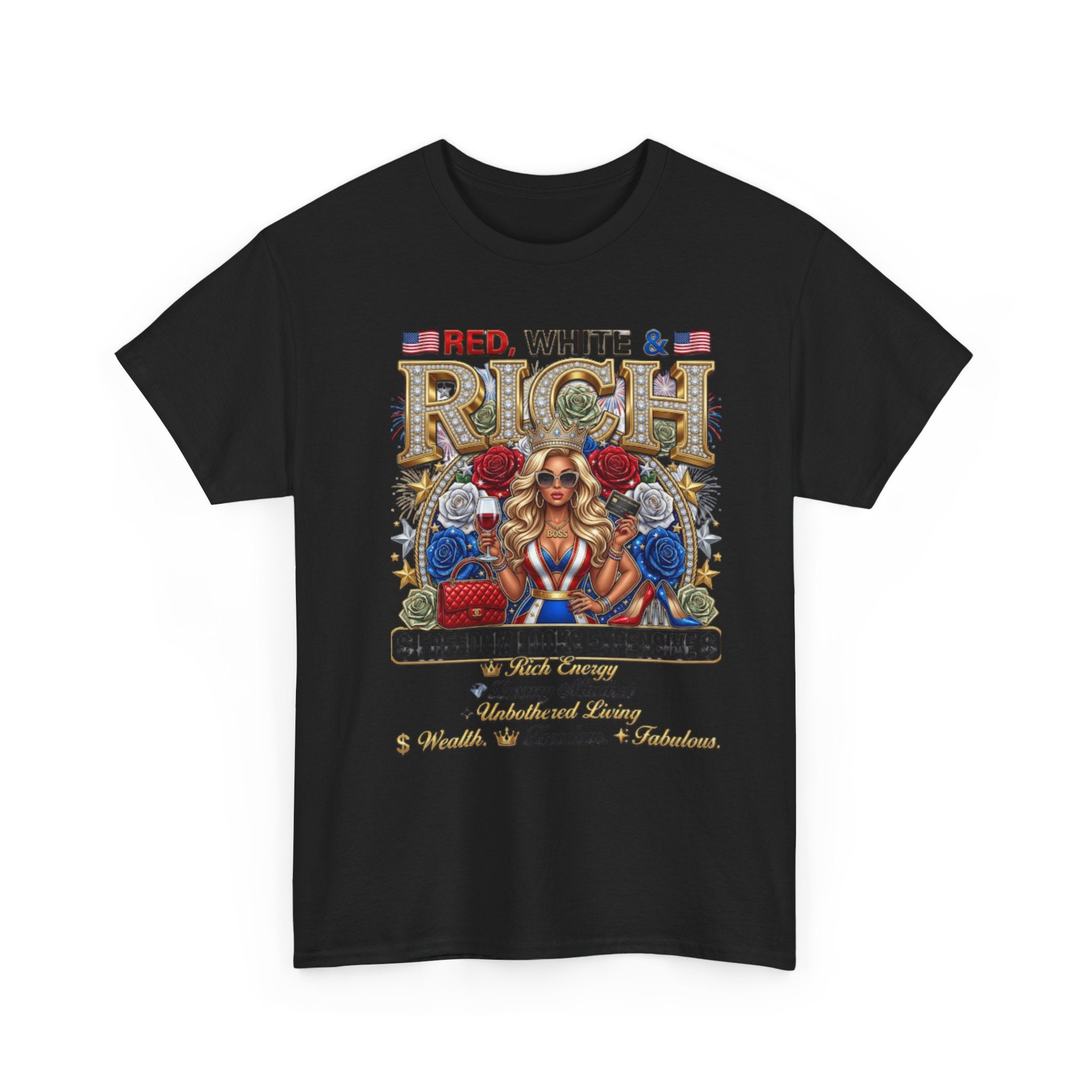 Red, White & Rich Graphic T-Shirt — Patriotic Vintage Pinup Tee