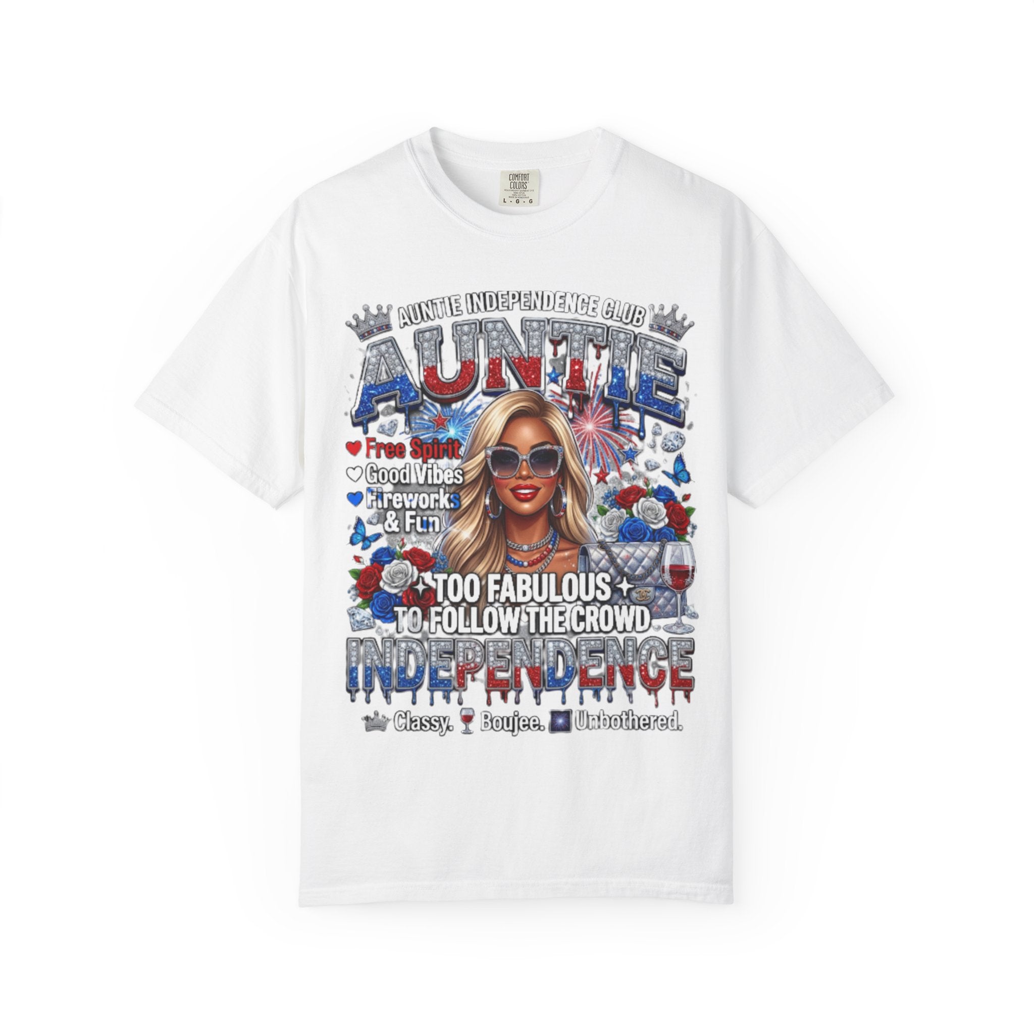 Auntie Independence Patriotic T-Shirt — "Too Fabulous to Follow the Crowd" 4th of July Tee