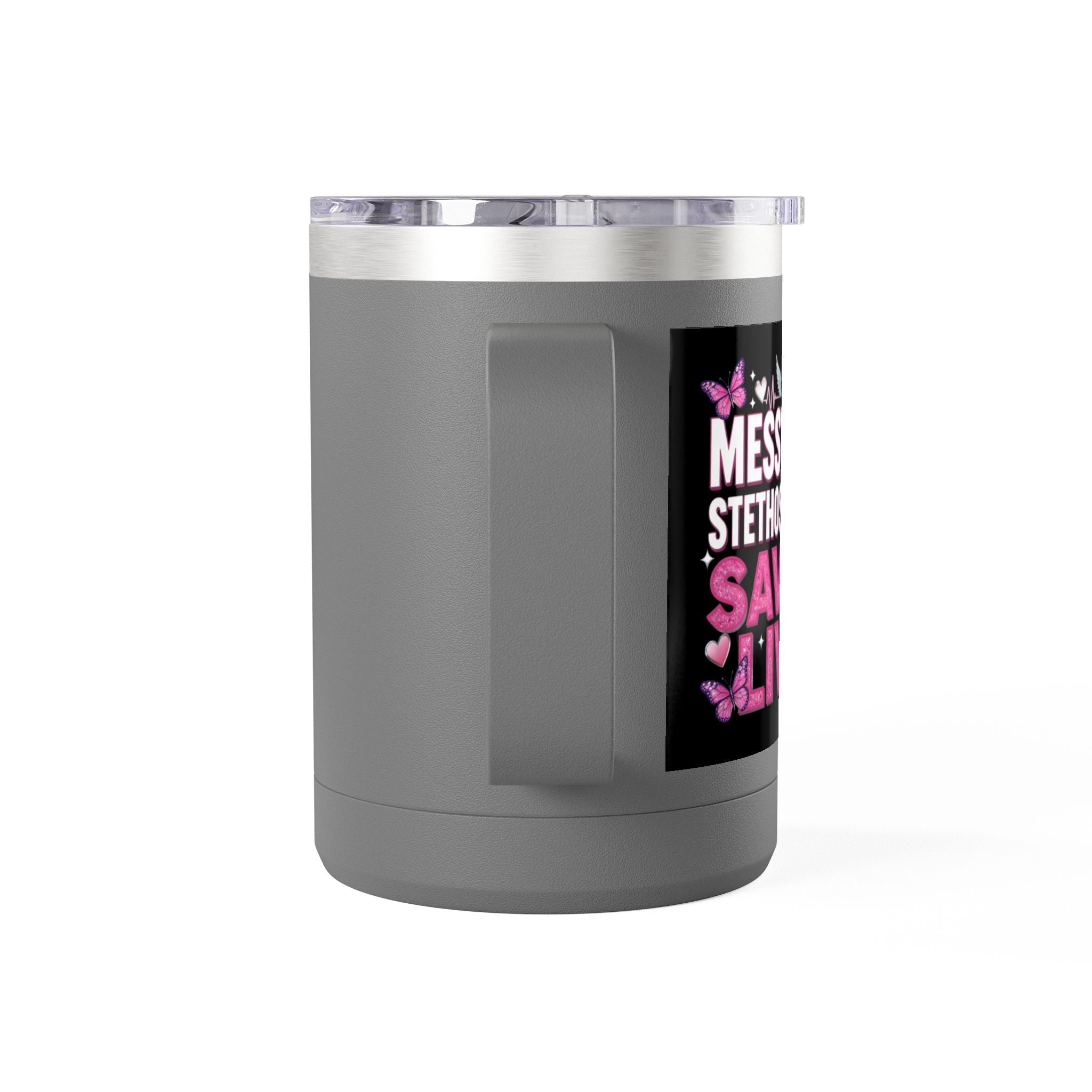 15oz Travel Mug Tumbler – “Bun Hope on Riding Vibes” Pink Butterfly Coffee Mug