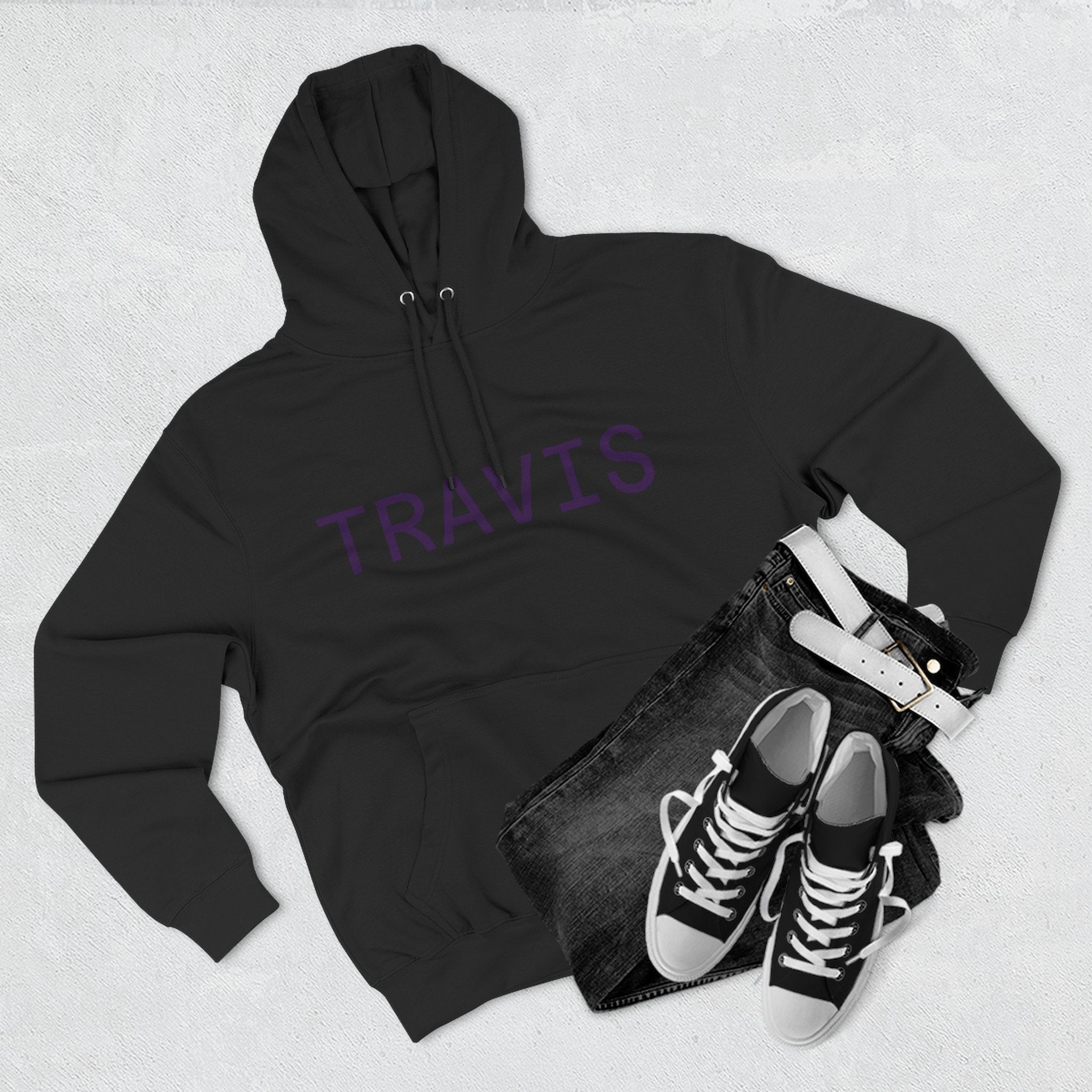 Three-Panel Fleece Hoodie — Personalized 'TRAVIS' & Royal Dad Graphic Pullover
