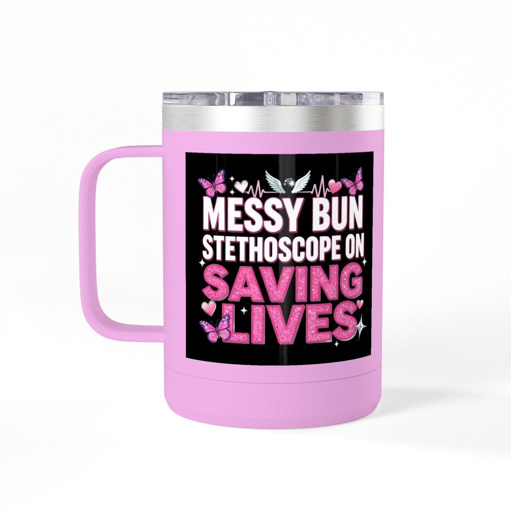 15oz Travel Mug Tumbler – “Bun Hope on Riding Vibes” Pink Butterfly Coffee Mug