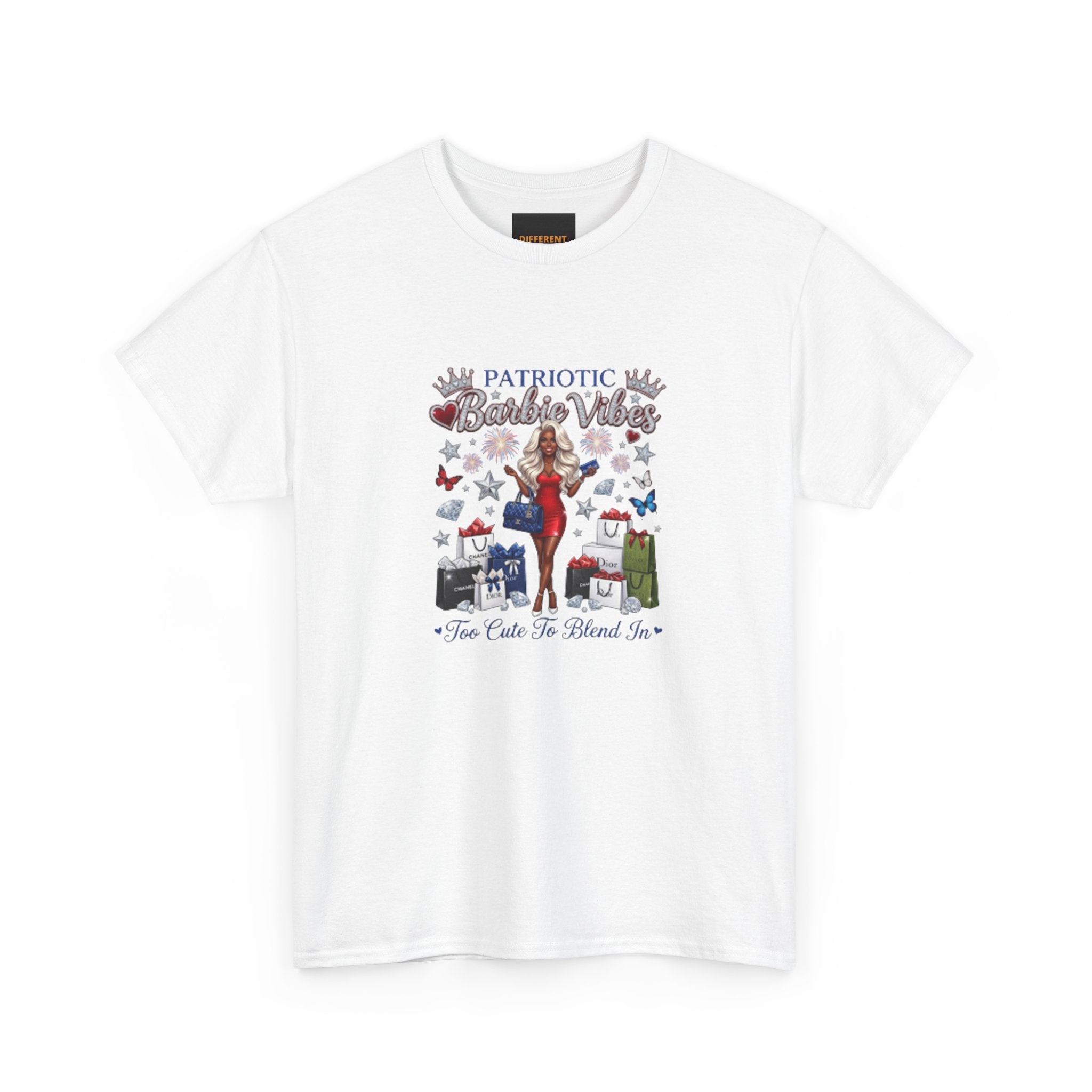 Patriotic Beachy Vibes Tee — "Too Cute to Blend In" Graphic T-Shirt
