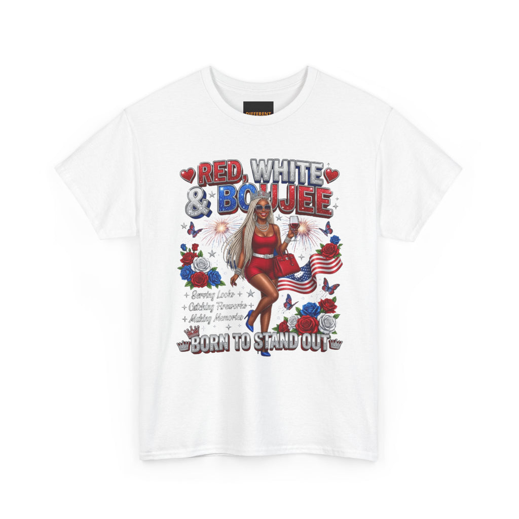 Patriotic "Red, White & Boujee" Tee — Born to Stand Out 4th of July Graphic Shirt