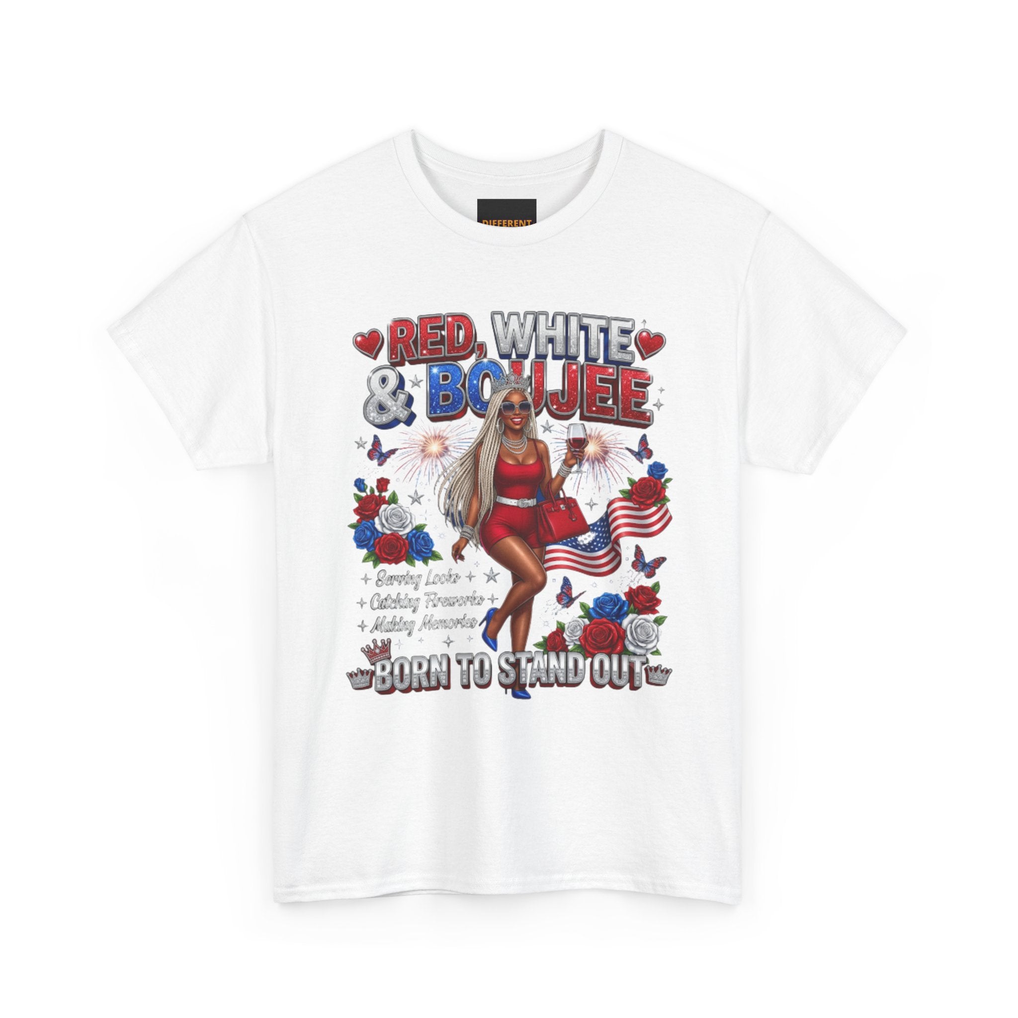 Patriotic "Red, White & Boujee" Tee — Born to Stand Out 4th of July Graphic Shirt