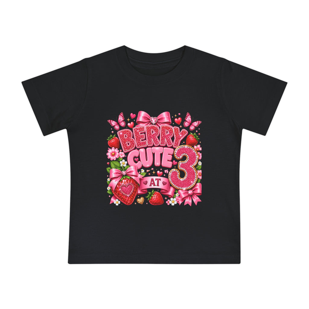 Toddler T-Shirt — "Berry Cute at 3" Pink Strawberry 3rd Birthday Tee