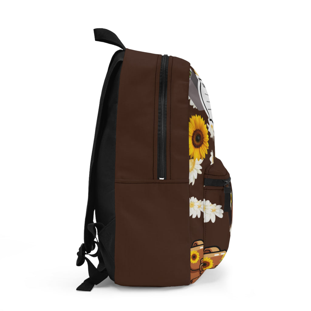 Cute Sunflower Composition Book Backpack — Brown Kids School Bag with Little Girl Design