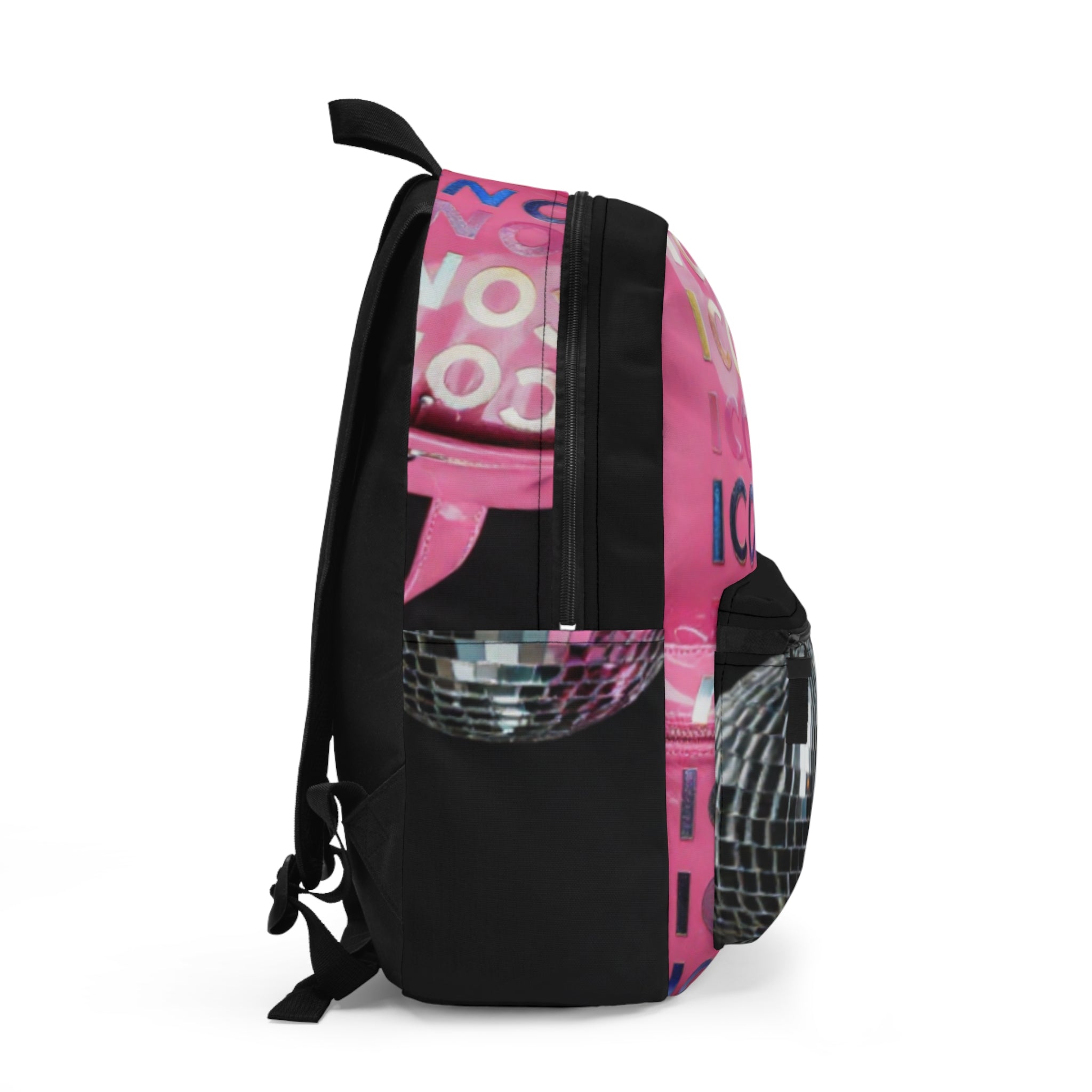 Iconic Disco Backpack — Pink Mirrored Ball Graphic Bag