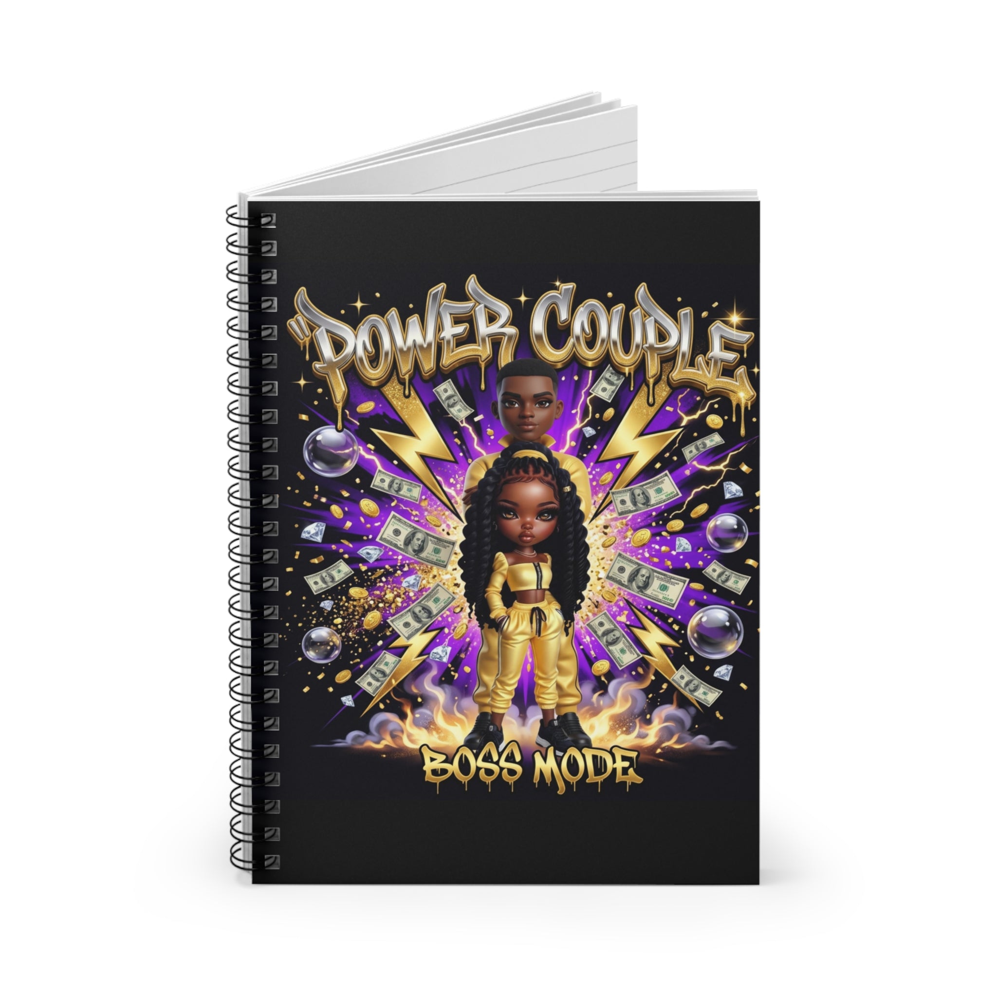 Power Couple Boss Mode Spiral Notebook – Afrocentric Motivational Journal