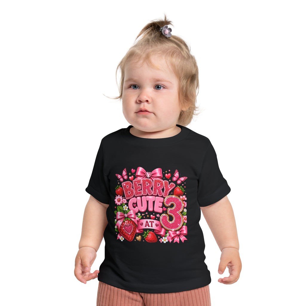Toddler T-Shirt — "Berry Cute at 3" Pink Strawberry 3rd Birthday Tee