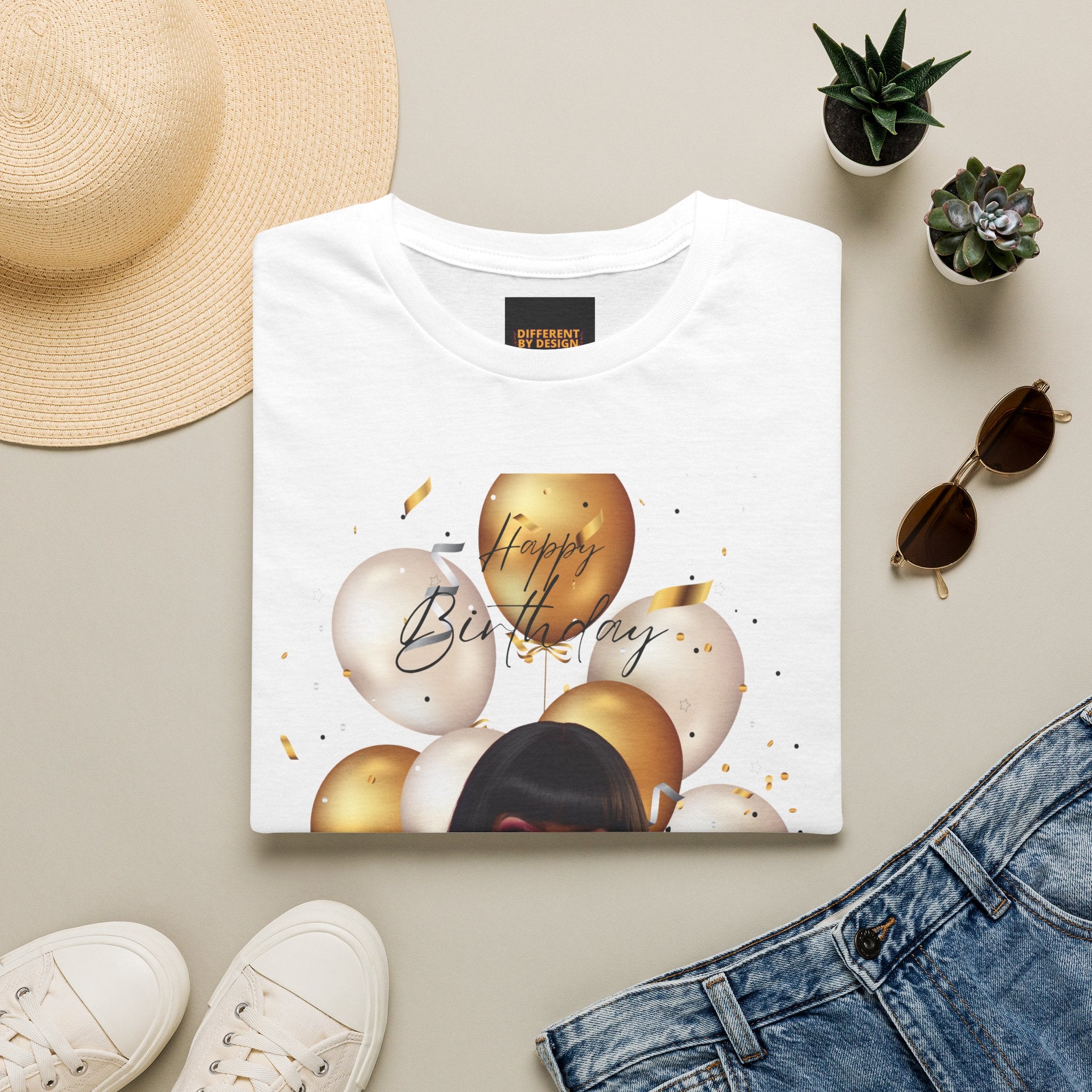 Happy Birthday Black Woman Balloon T-Shirt — Glam Birthday Graphic Tee