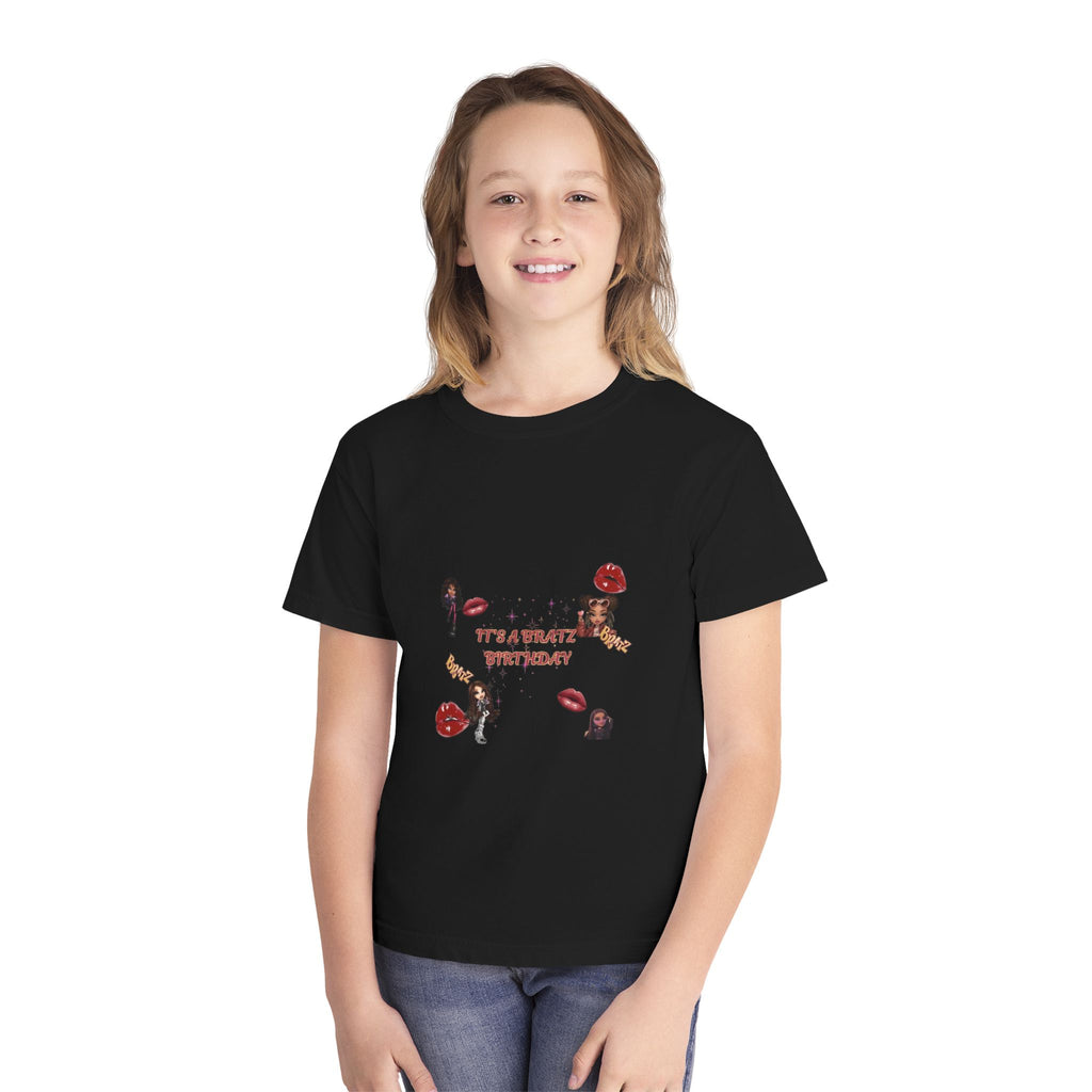 Youth Tee — "It's a Crazy Birthday" Graphic Shirt with Red Lips & Name Backing (Constance)