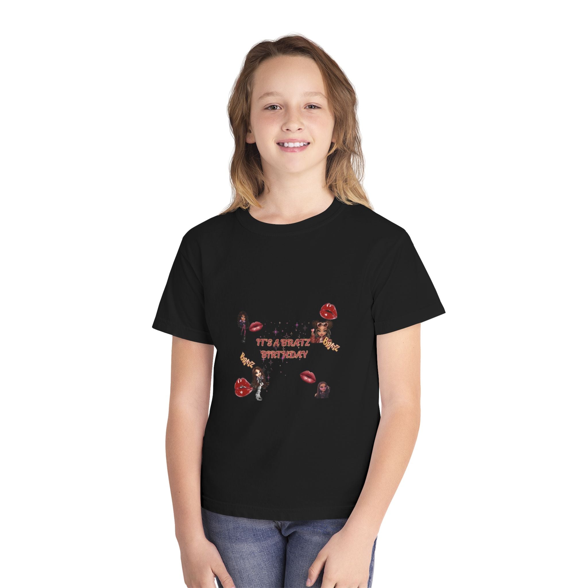 Youth Tee — "It's a Crazy Birthday" Graphic Shirt with Red Lips & Name Backing (Constance)