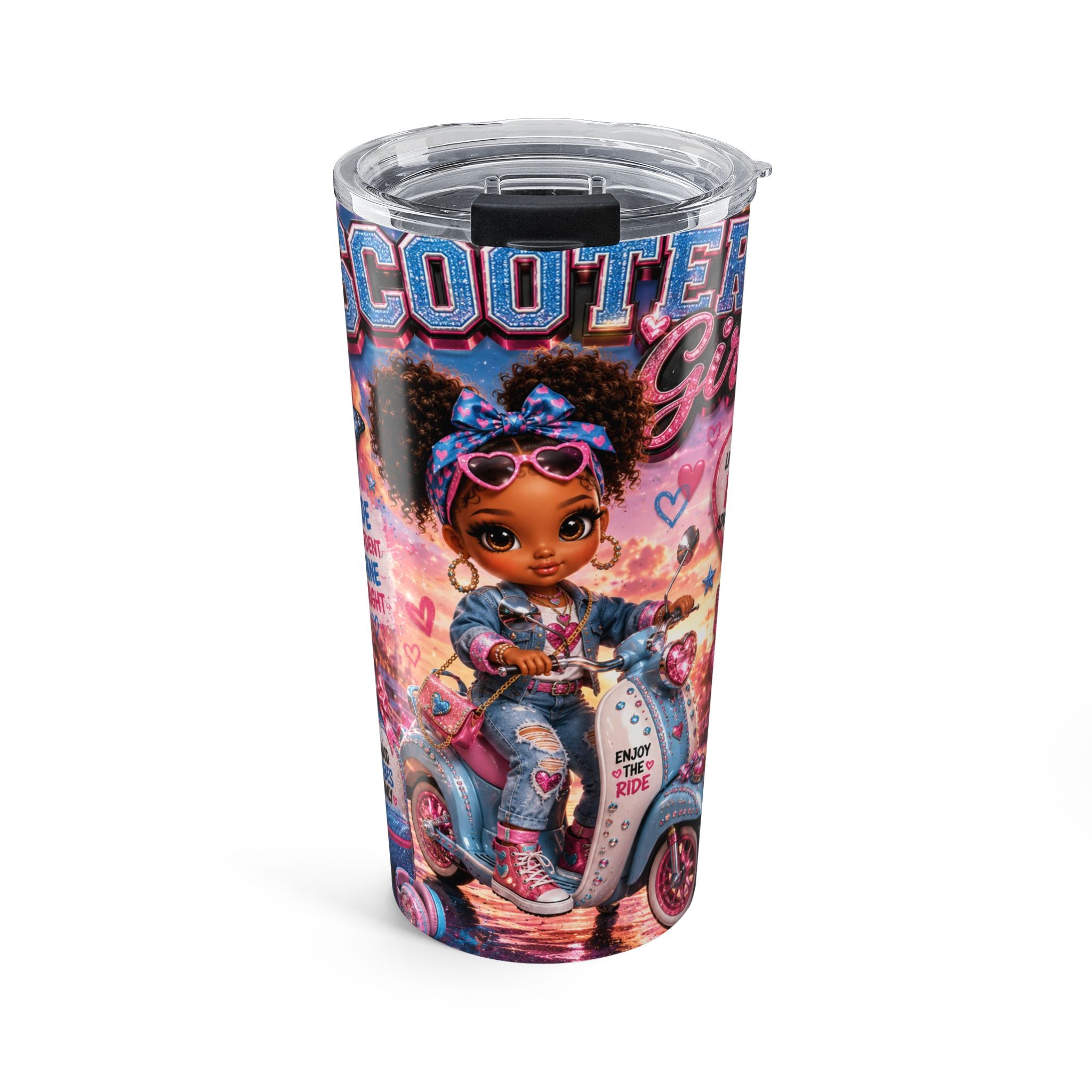20oz Scooter Girl Tumbler — Cute Retro Scooter Design, Insulated Travel Cup