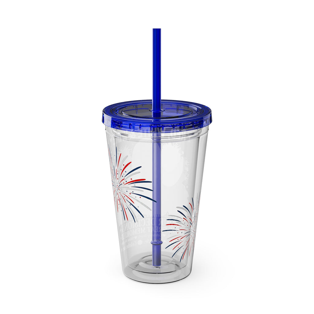 16oz Sunsplash Tumbler with Straw — 'Red, White & Wine' Patriotic Wine Lover Cup
