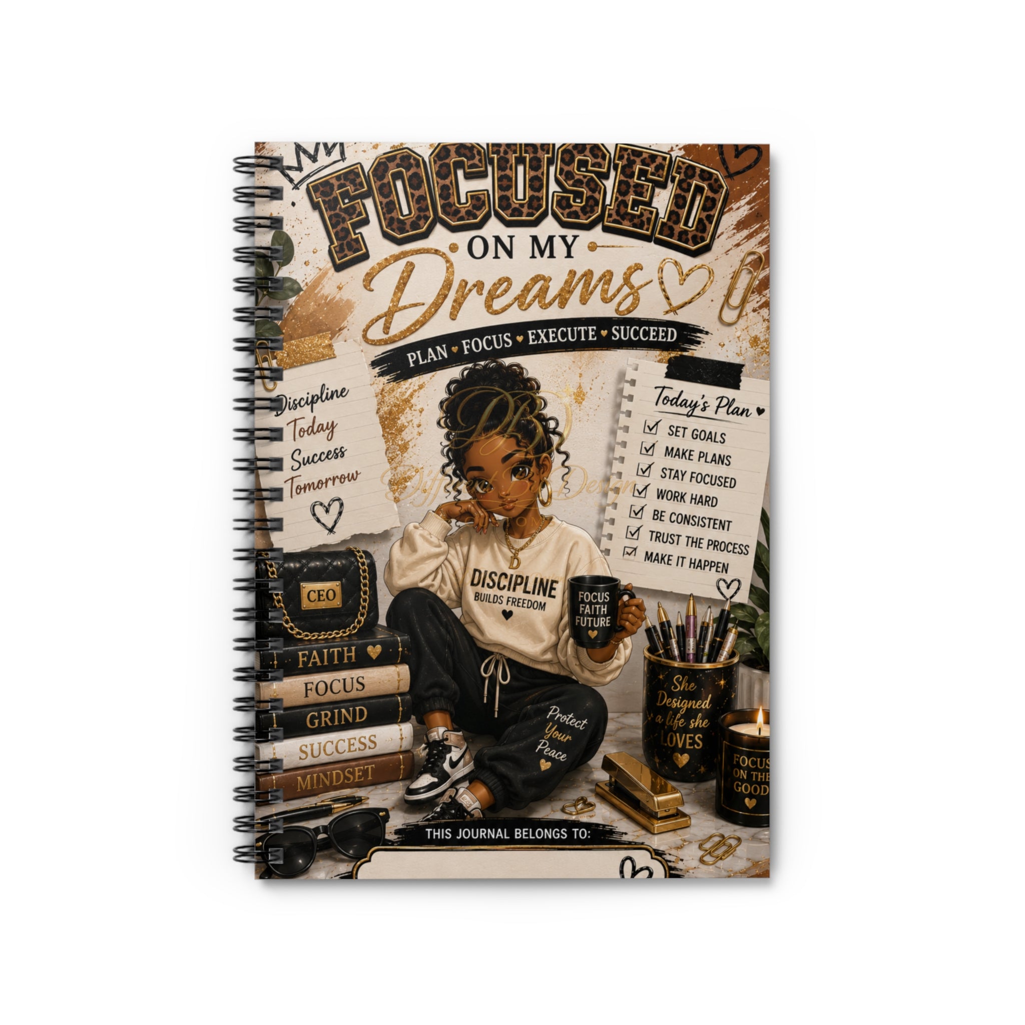 Focused on My Dreams Spiral Notebook – Motivational Ruled Journal for Goal-Setting
