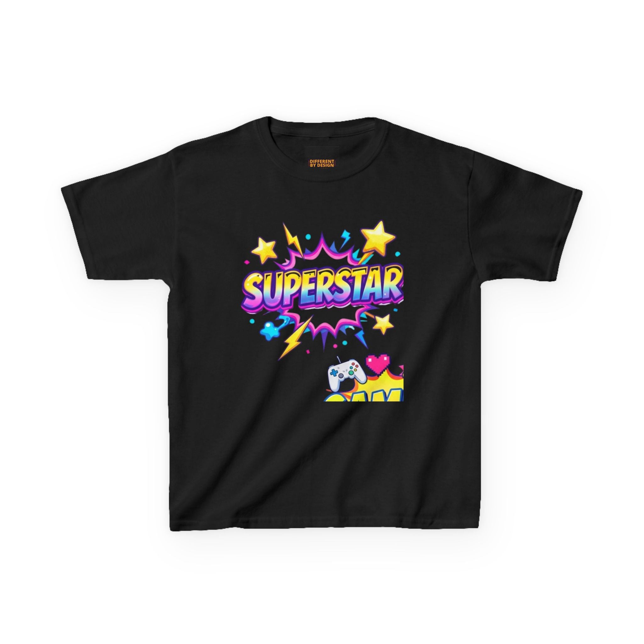 Kids 'Superstar' Graphic Tee — Colorful Stars & Cute Cat Design