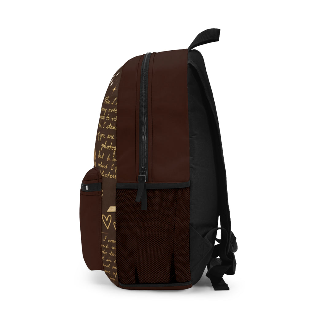 Gold Kiss Pattern Backpack — Chic Heart & Lip Print School Bag