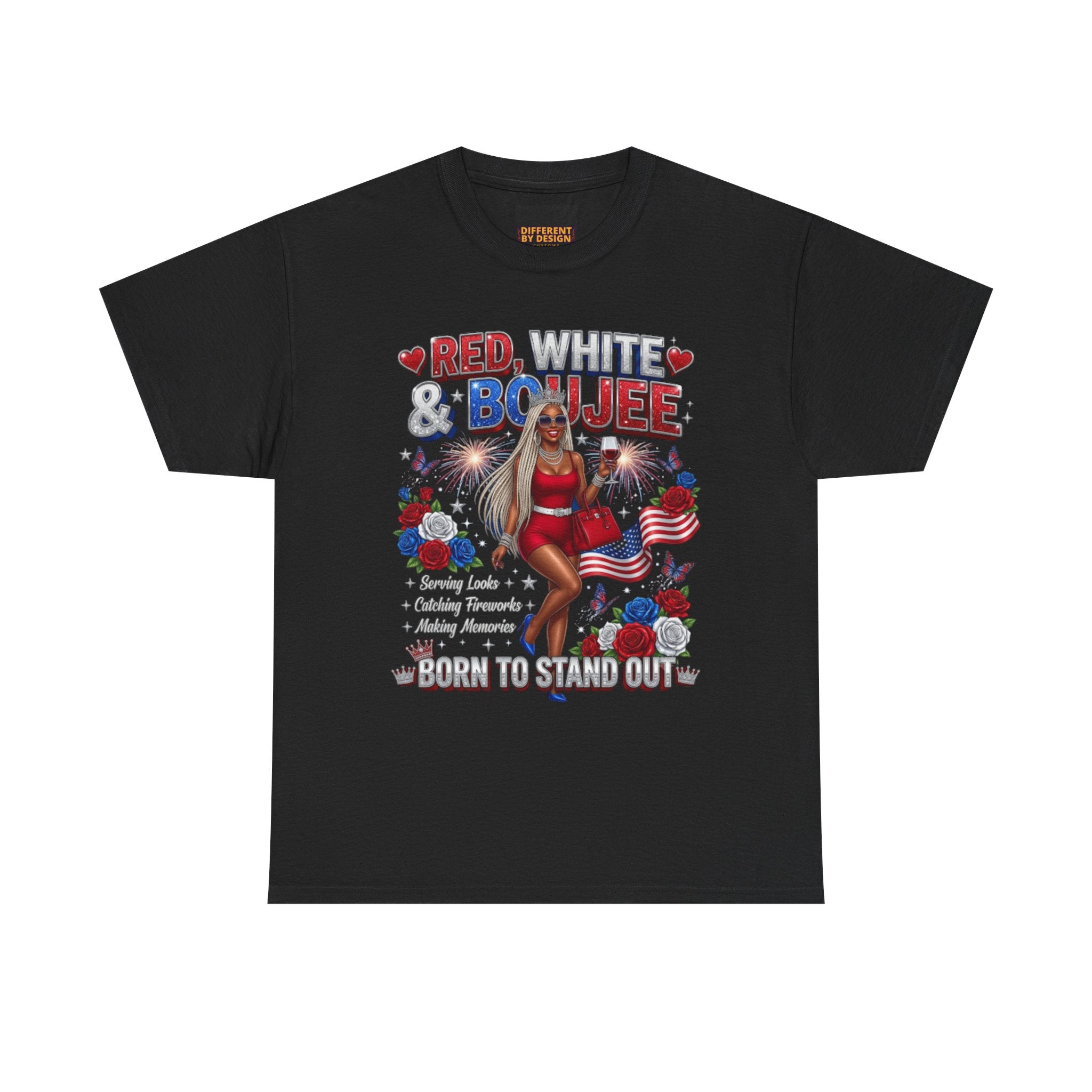 Patriotic "Red, White & Boujee" Tee — Born to Stand Out 4th of July Graphic Shirt