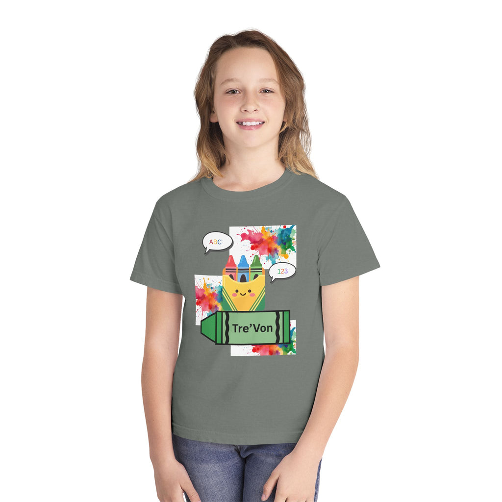 Kids' Crayon Name Tee – Personalized 'Tre'Von' School Art T-Shirt