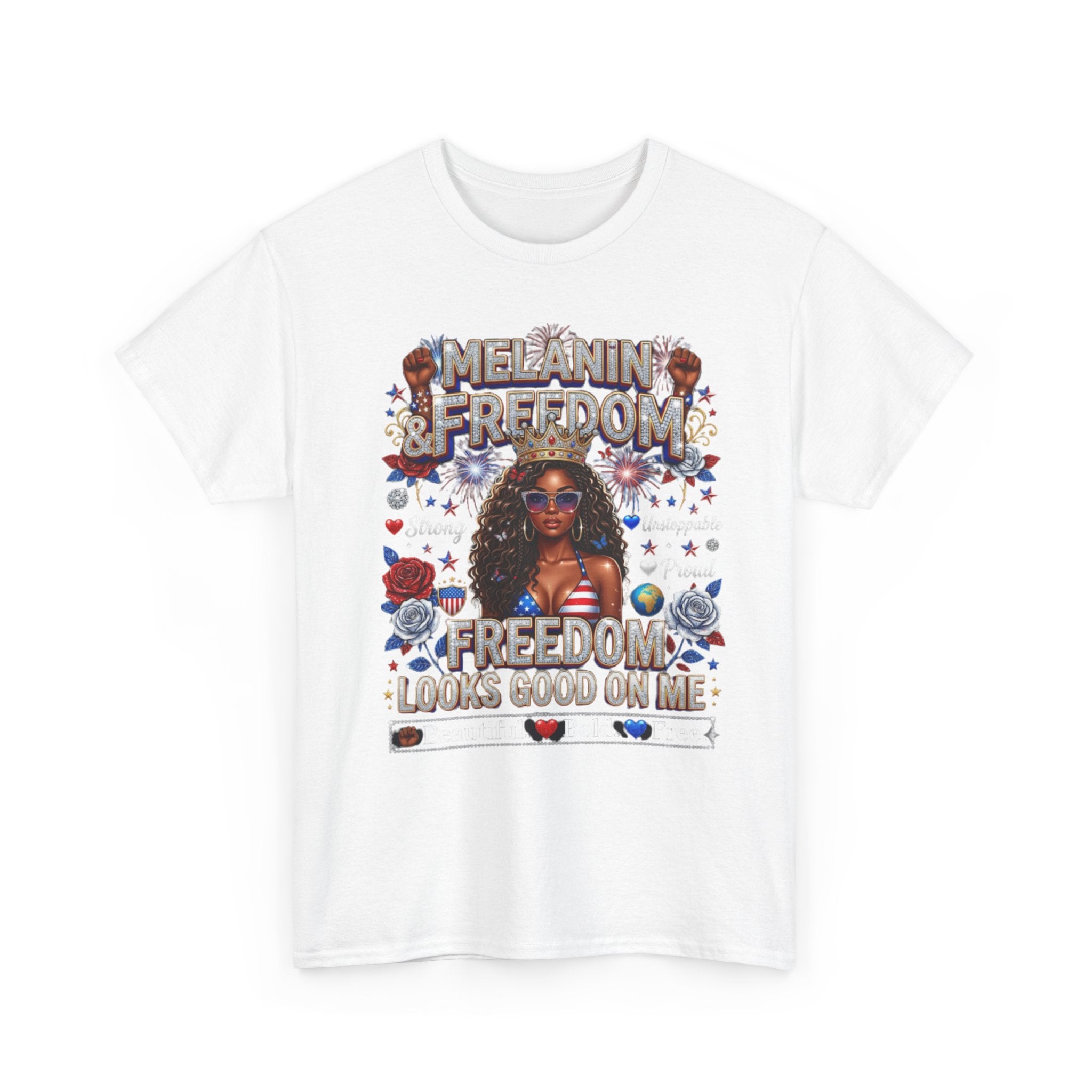 Melanin & Freedom Graphic Tee — "Freedom Looks Good on Me" Patriotic Afrocentric T-Shirt