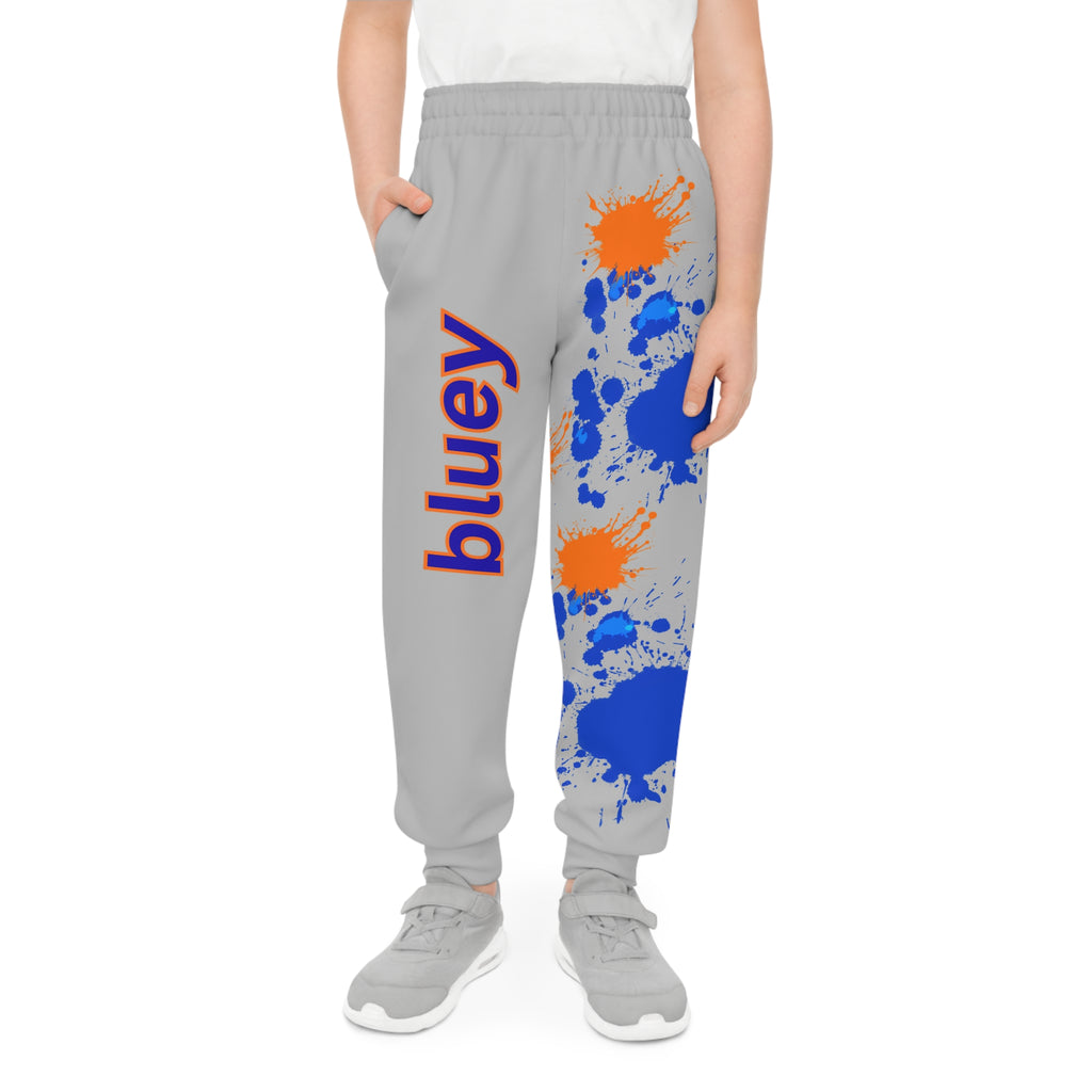 Youth Joggers — Blue and Orange Paint Splatter AOP Tracksuit Pants