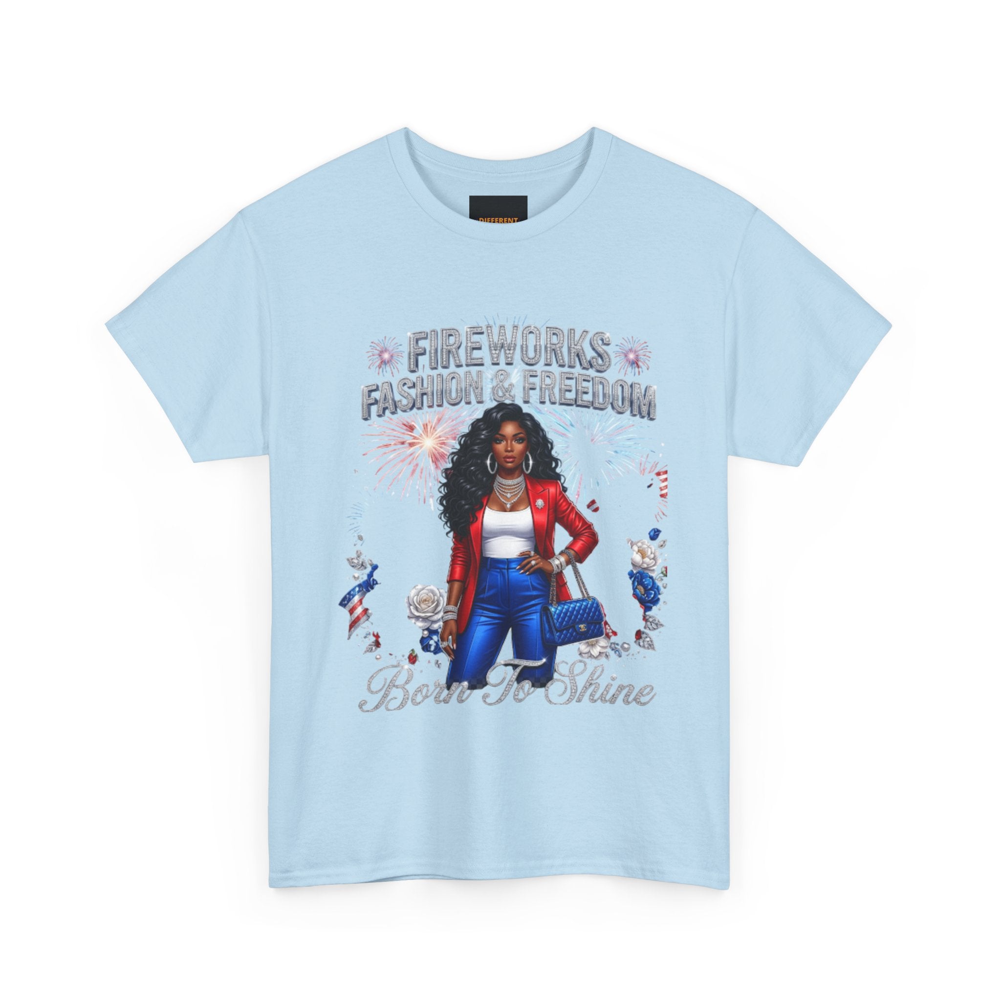 Fireworks Fashion & Freedom Tee — Born to Shine Patriotic Graphic T‑Shirt