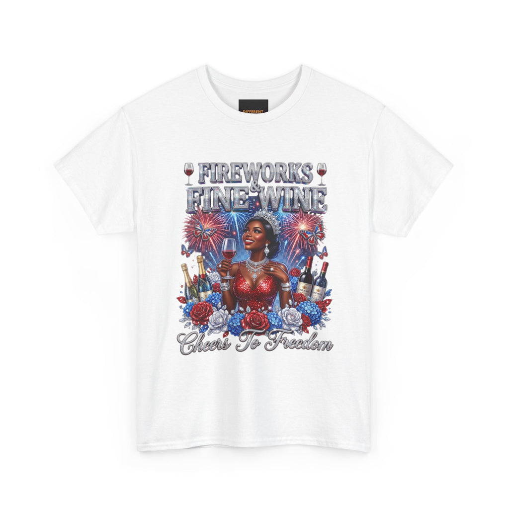 Fireworks & Fine Wine Tee — Cheers to Freedom 4th of July Patriotic Shirt