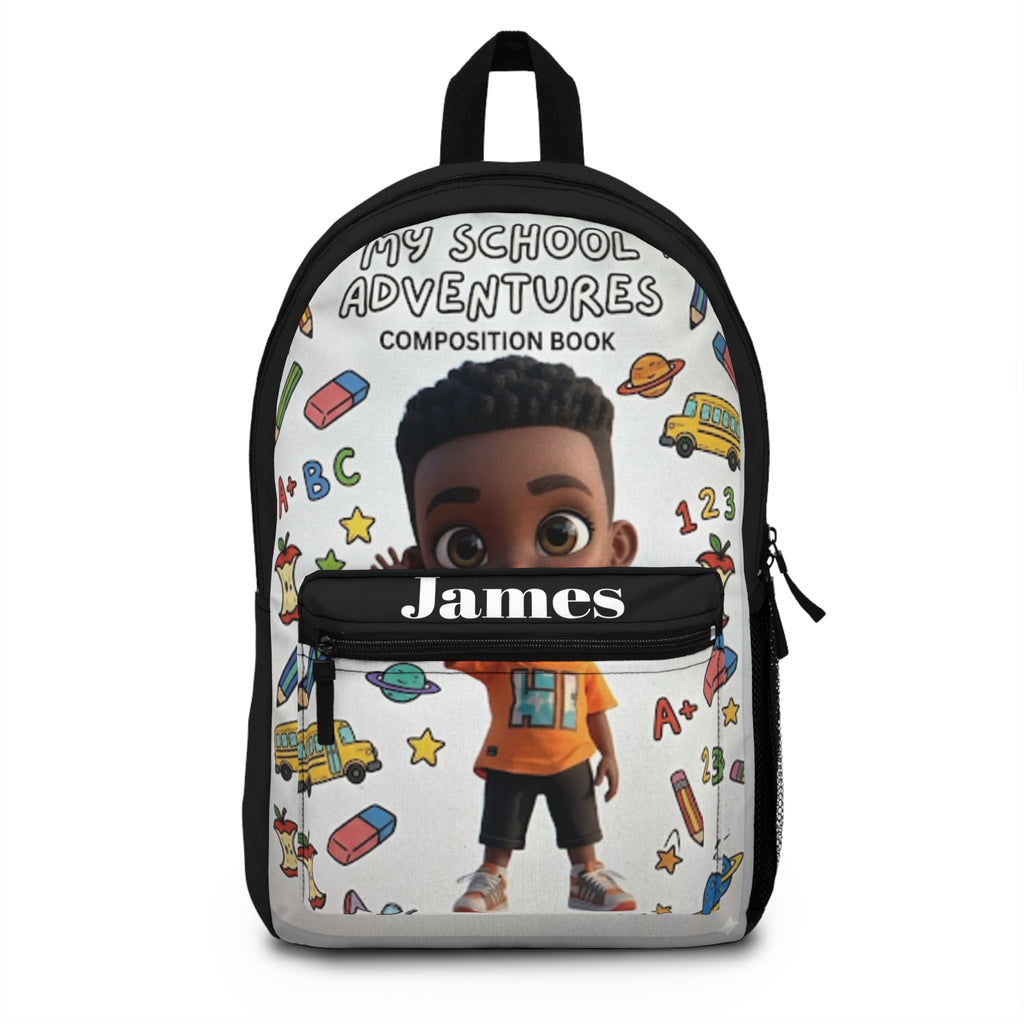 Personalized Kids Backpack — "My School Adventures" Composition Book Design (Custom Name)