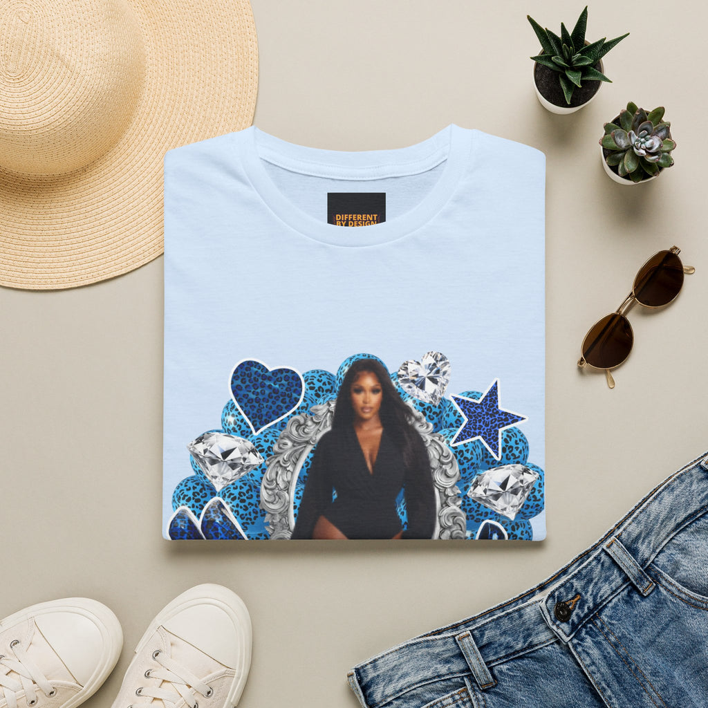 Custom Photo Birthday T-Shirt — Personalized "Birthday" Design with Blue Hearts & Diamonds