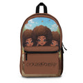 Afro Girl Trio Personalized Brown Backpack – Cute Cartoon Afro Kids School Bag with Name