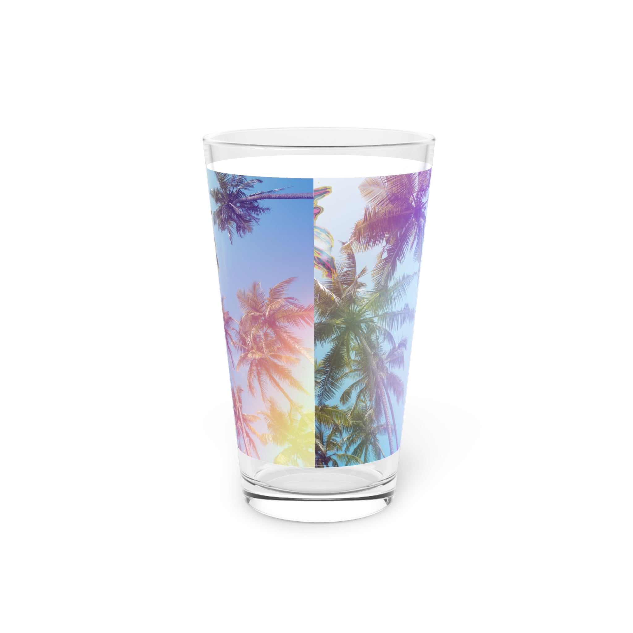 Tropical Palm Pint Glass — 16oz Sunset Beach Drinking Glass