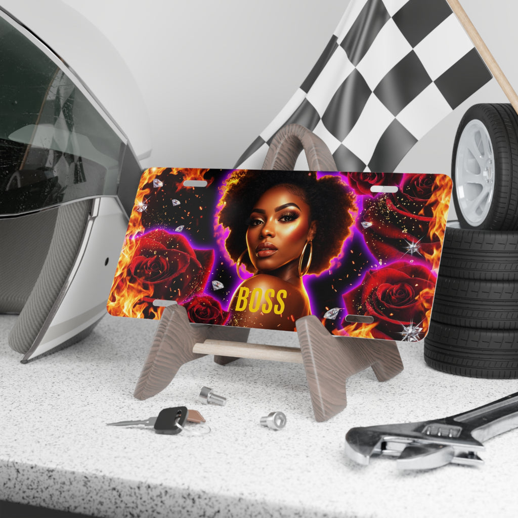 Boss Afro Queen Vanity Plate — Empowered Black Woman License Plate