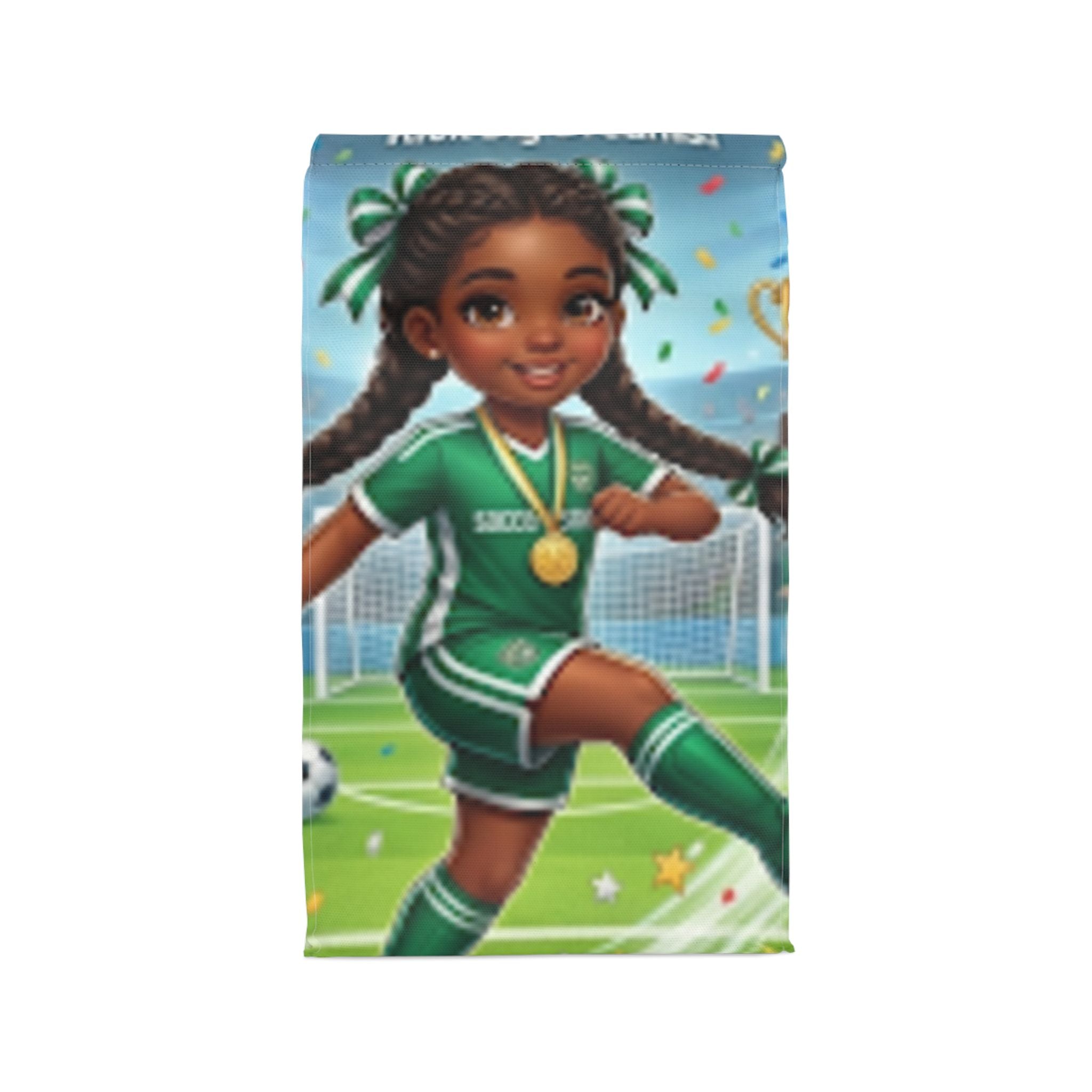 Girls' Soccer Polyester Lunch Bag — Cheerful Goal-Scorer Design