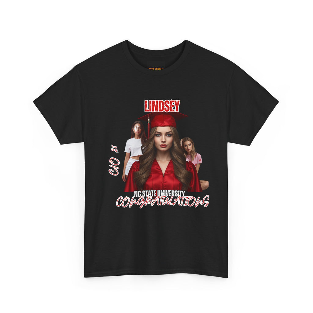 Graduation Photo Tee - Personalized "Lindsey" Cap & Gown Congratulations Shirt
