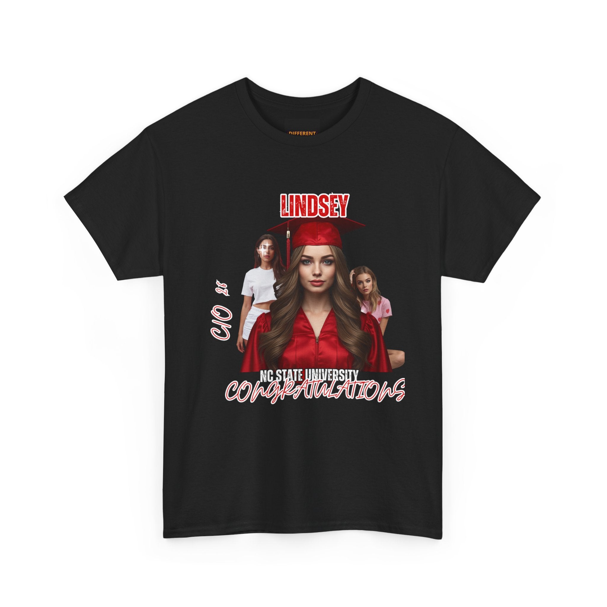 Graduation Photo Tee - Personalized "Lindsey" Cap & Gown Congratulations Shirt