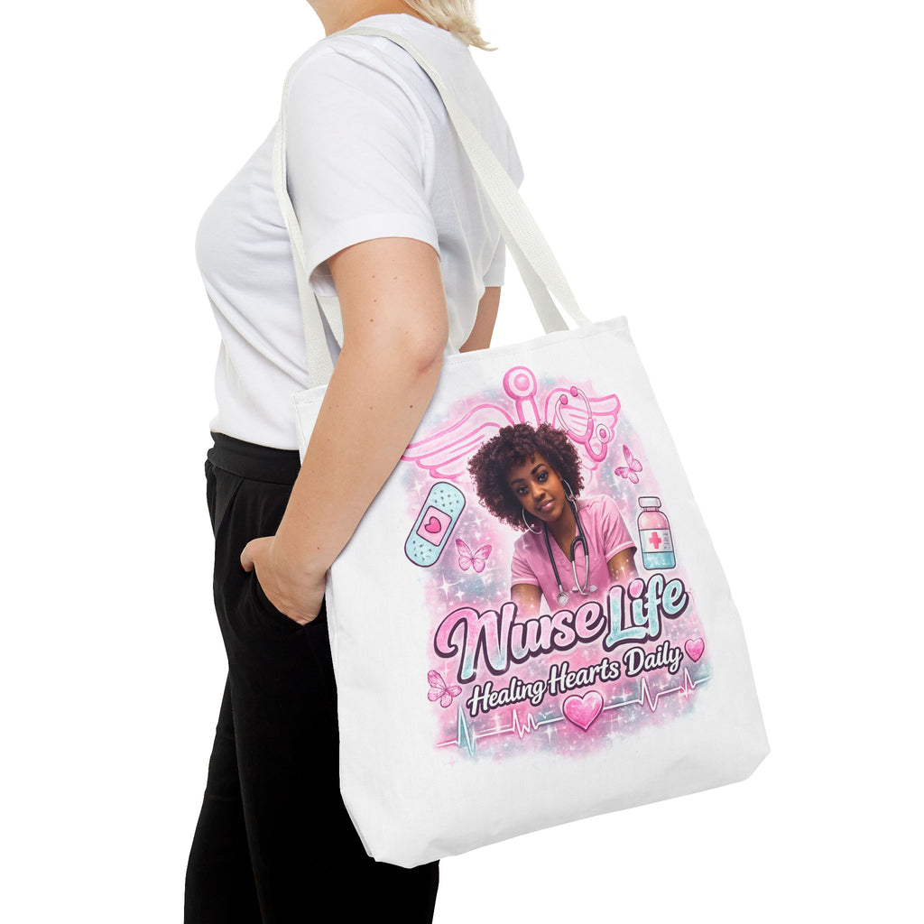 Nurse Life Tote Bag — 'Nurse Life: Healing Hearts Daily' Pink Medical AOP Tote