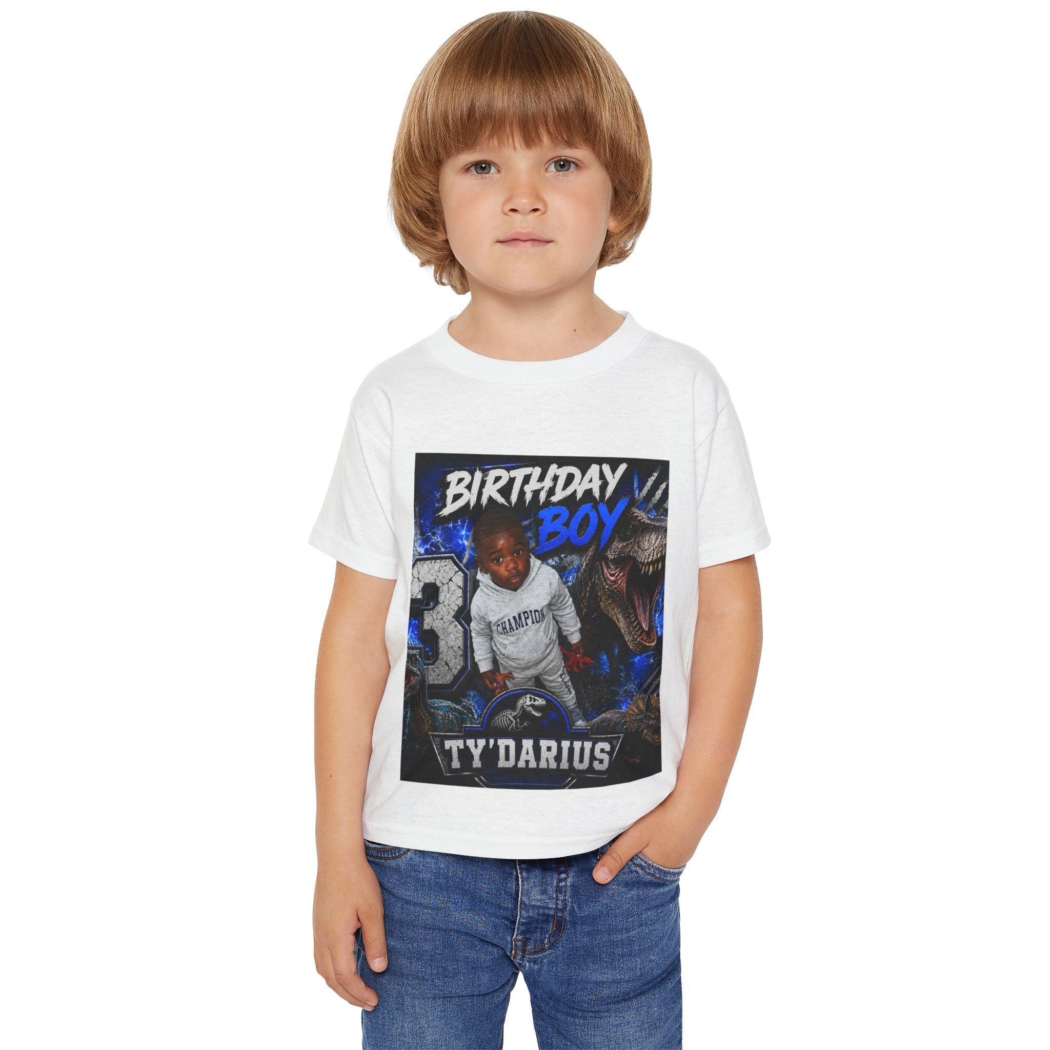 Birthday Boy Toddler T‑Shirt — Personalized 'Ty'Darius' Dino Party Shirt