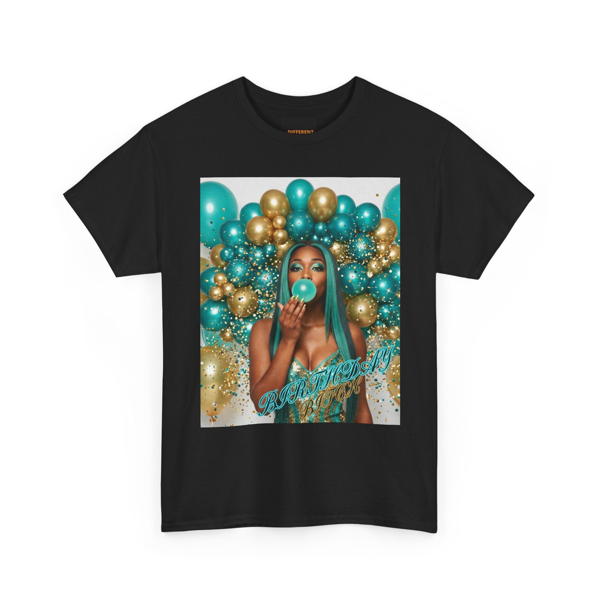 Birthday Balloons Tee — Teal & Gold Celebration Graphic T-Shirt