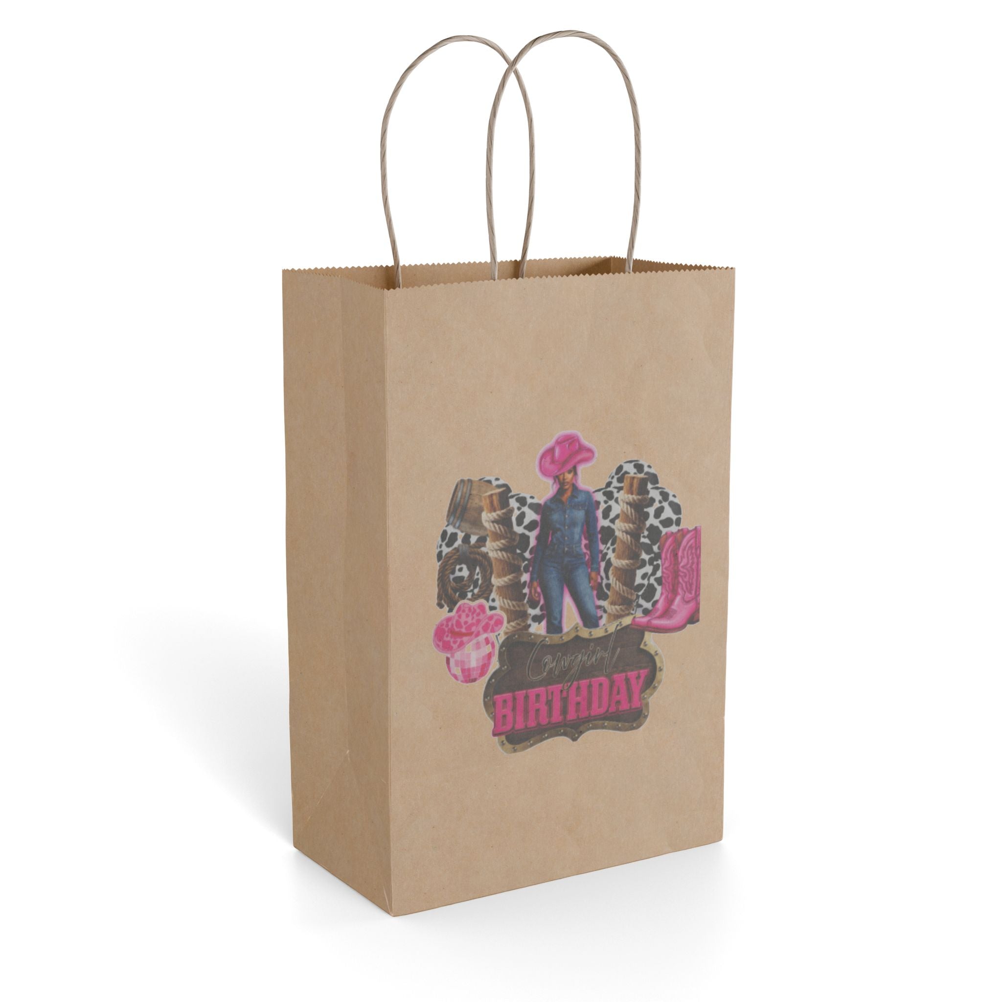 Cowgirl Birthday Paper Gift Bag — Pink Boots & Leopard Party Favor Bag