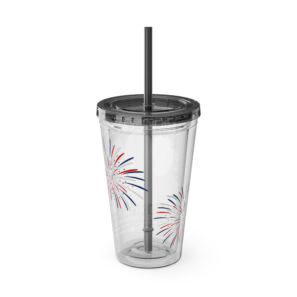 16oz Sunsplash Tumbler with Straw — 'Red, White & Wine' Patriotic Wine Lover Cup