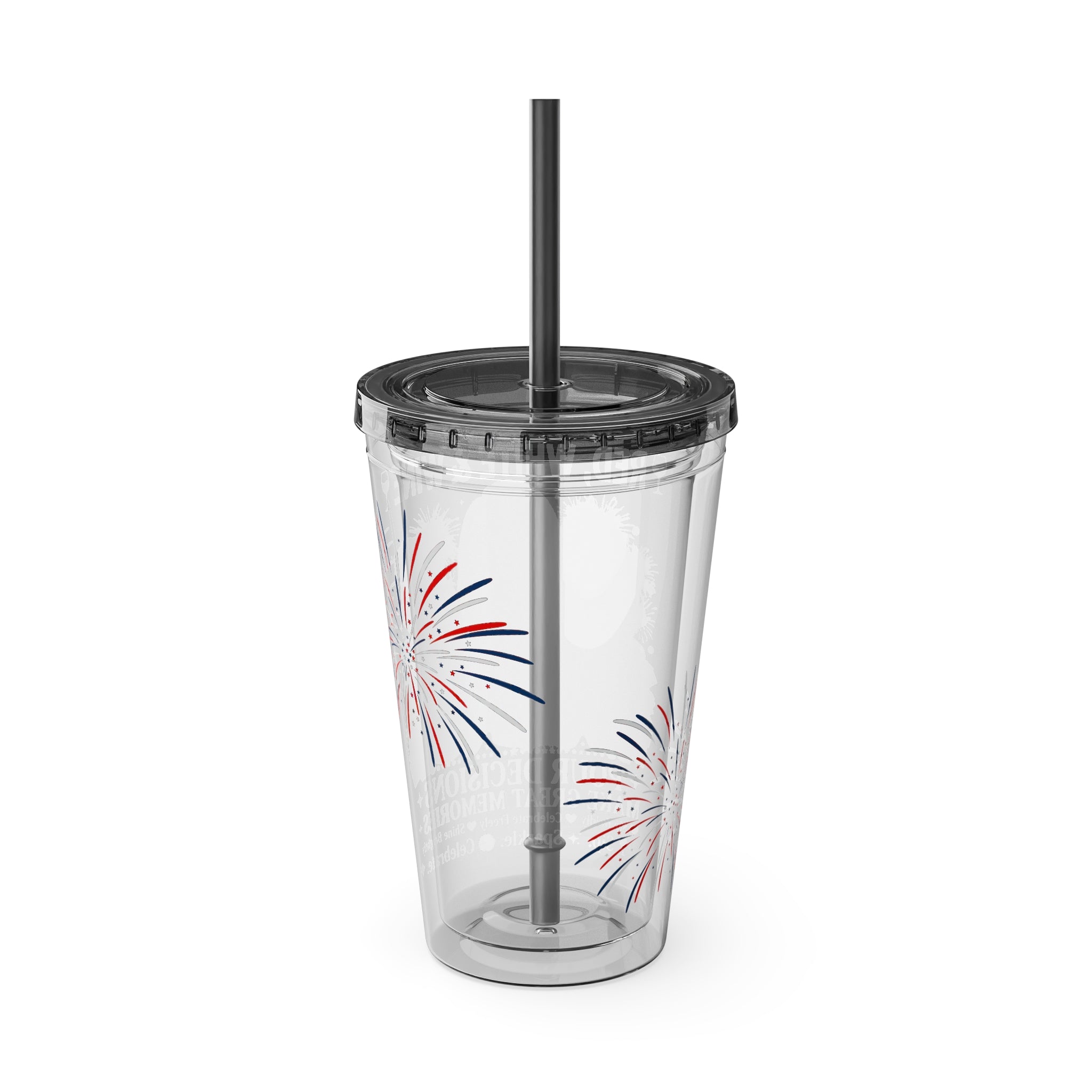 16oz Sunsplash Tumbler with Straw — 'Red, White & Wine' Patriotic Wine Lover Cup